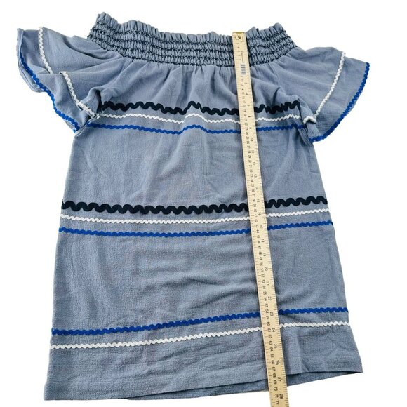 Mud Pie Smocked Off-Shoulder Blue Striped Dress S Cotton - Picture 5 of 7